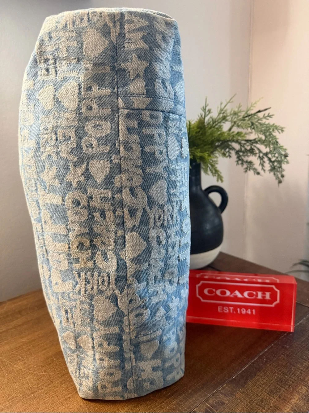 Coach Glam Denim Poppy Tote & Wristlet